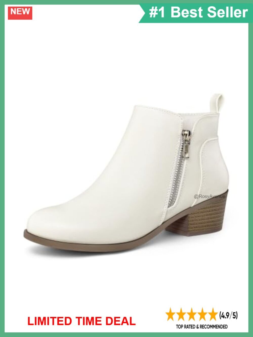 Women's Ankle Boots Chunky Low Heel Side Zipper PU Booties